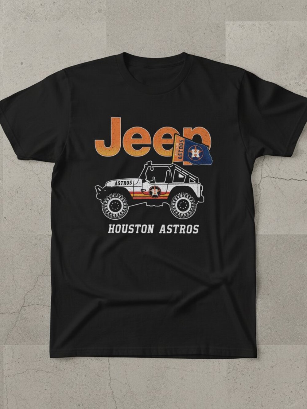 Houston Astros Jeep Graphic T-Shirt | Vintage Baseball Fan Tee | Unisex Black